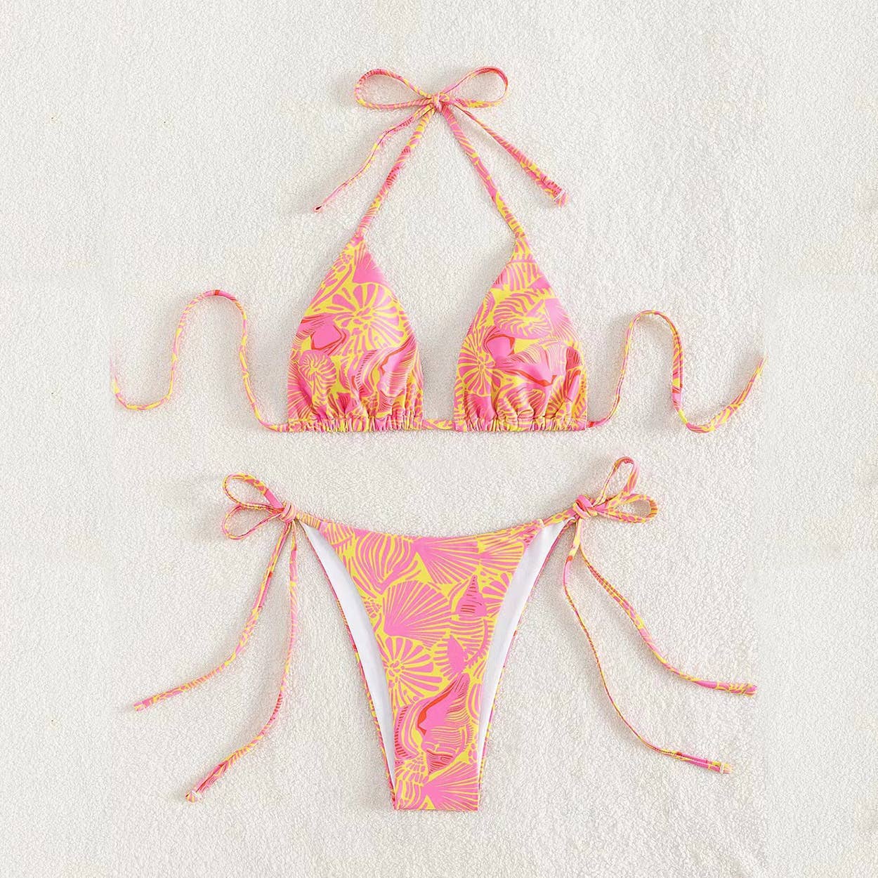 Yellow & Pink Hibiscus Print Bikini (Separates)