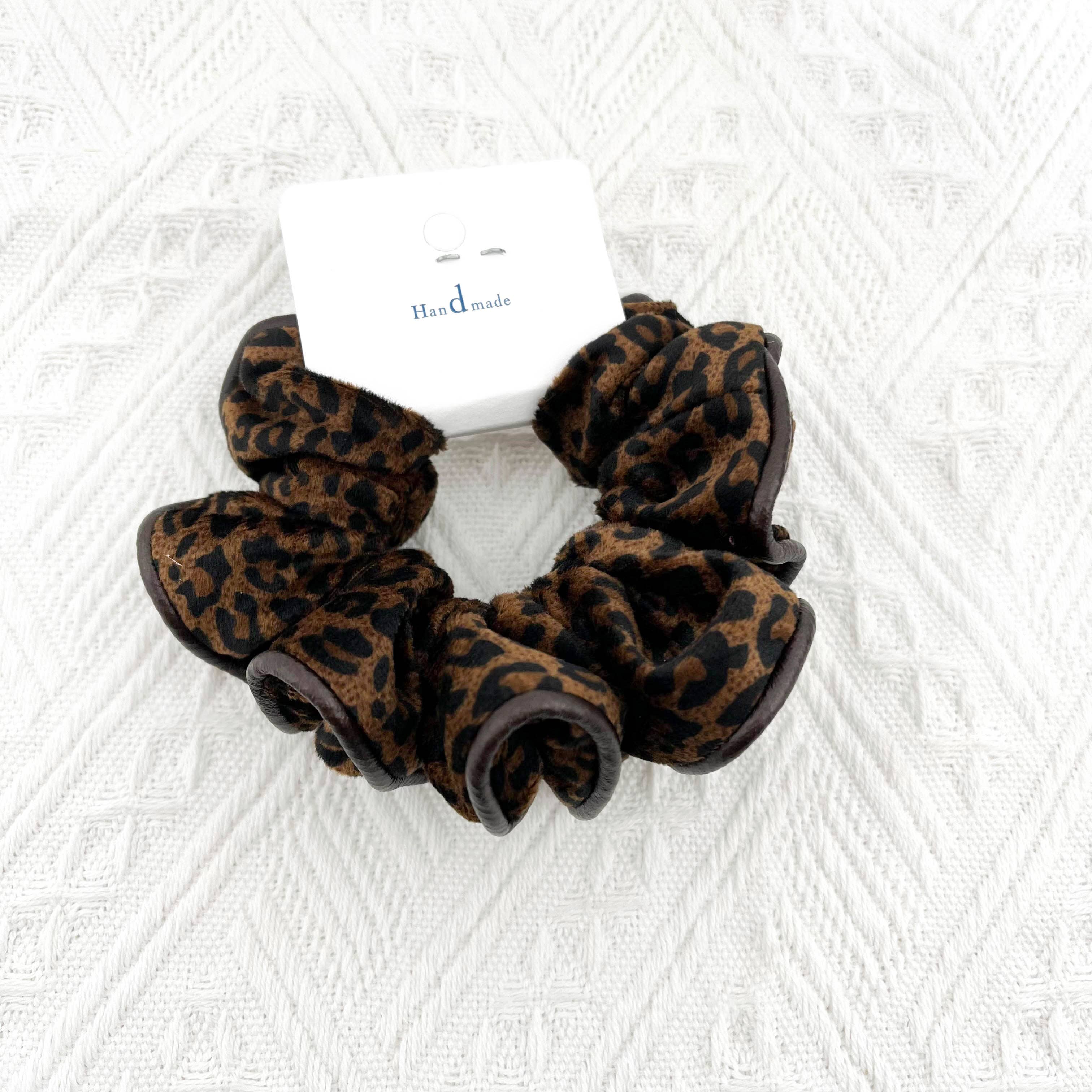 Oversized Leopard Print  Velvet & Leather Scrunchie
