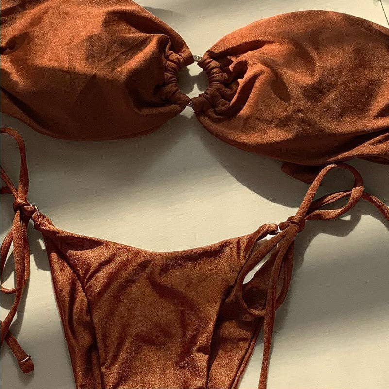 Brown Strapless Ring Swimsuit