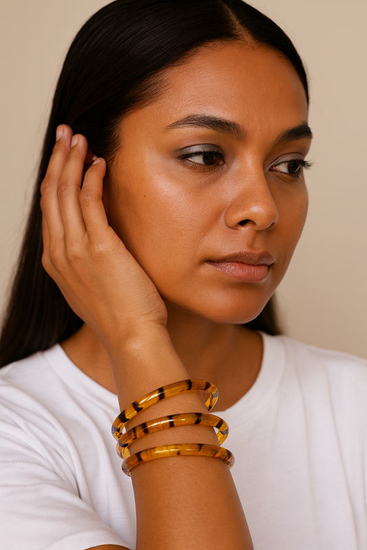Translucent Amber Lucite Resin Bangle Set