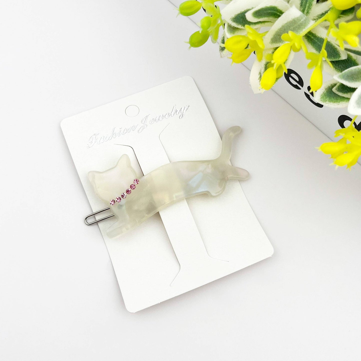 Crystal Cat Acetate Side Hair Clip