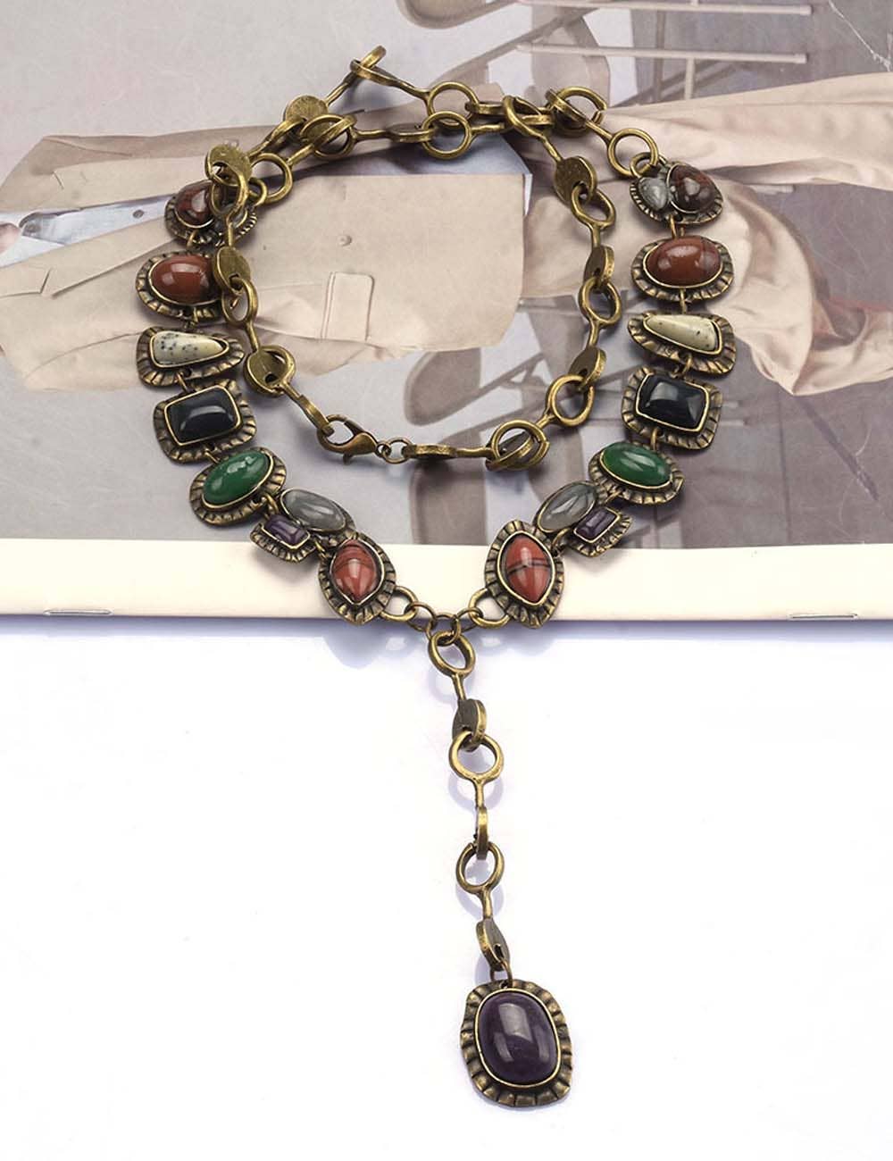 Vintage Multi-Color Gemstone Pendant Necklace