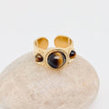 Vintage-Inspired Stainless Steel Inlaid Tiger's Eye Ring