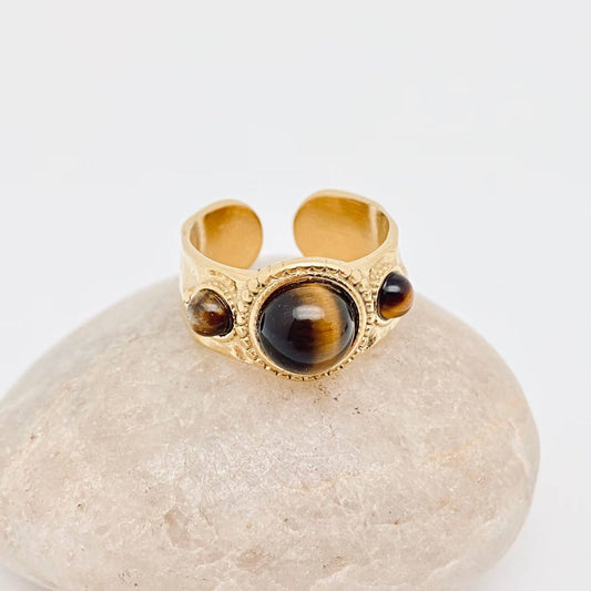 Vintage-Inspired Stainless Steel Inlaid Tiger's Eye Ring