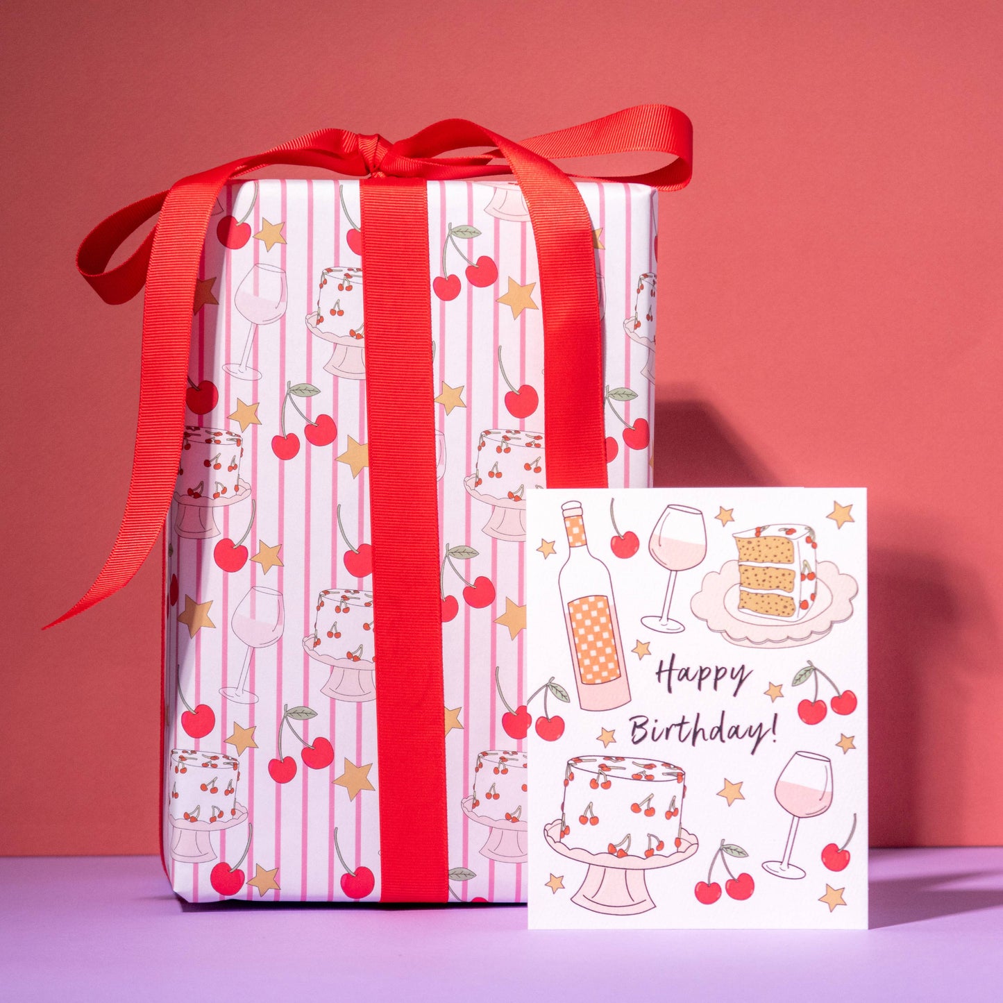 Cherry Stripes Gift Wrap Roll