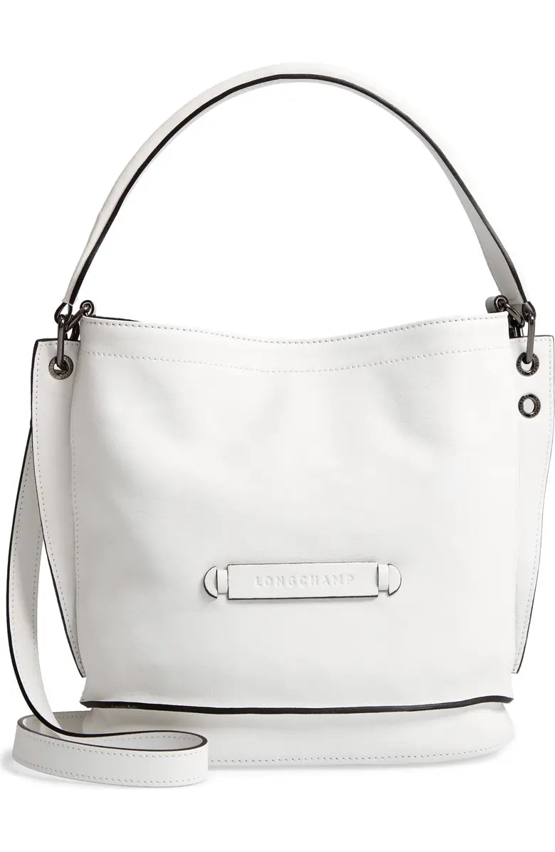Y2K White Longchamp Leather Bucket Bag