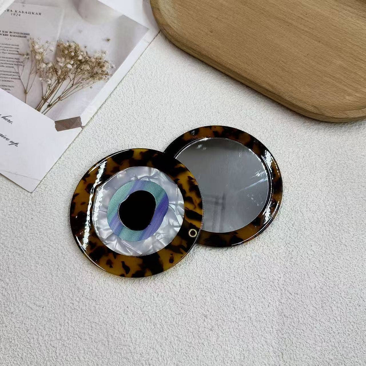 Swivel Compact Mirror | Tortoise Shell Evil Eye