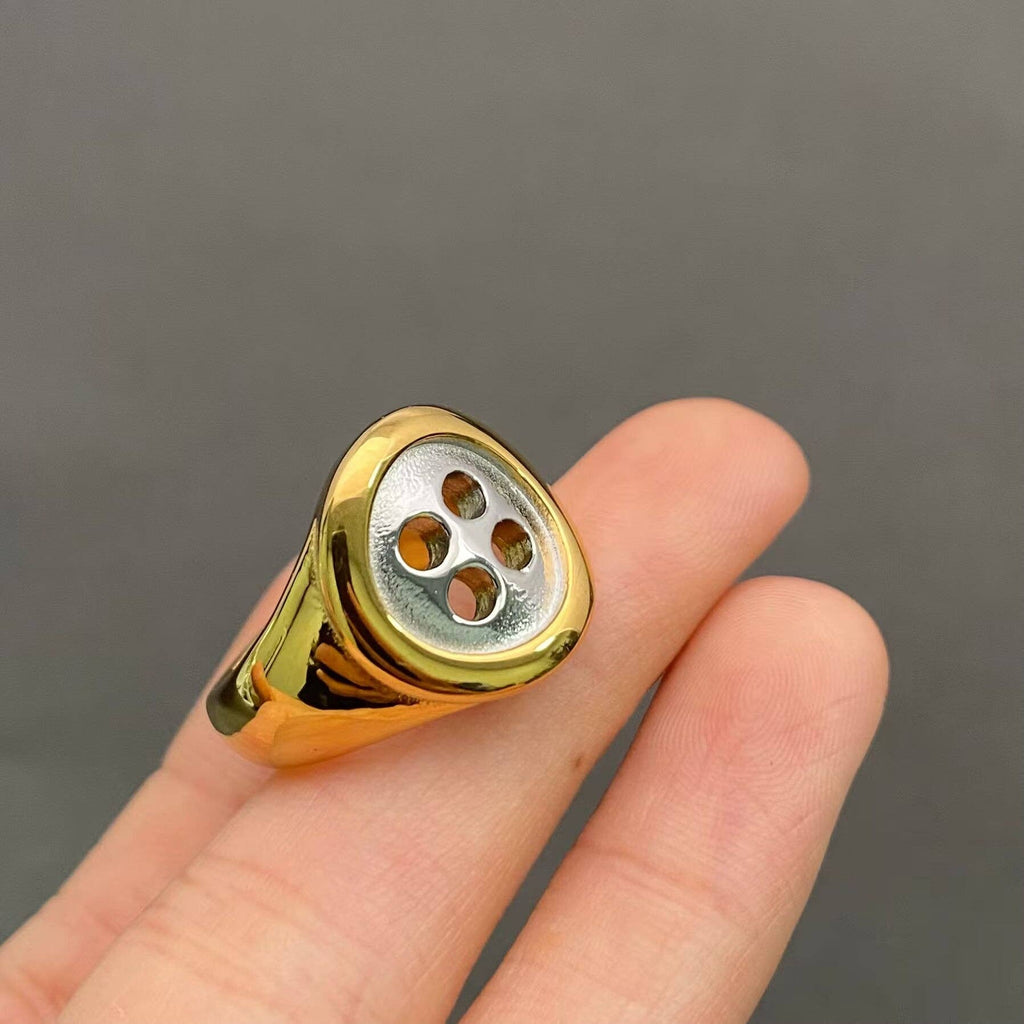 Button-Shape Two-Tone 18K Gold-Plated Ring
