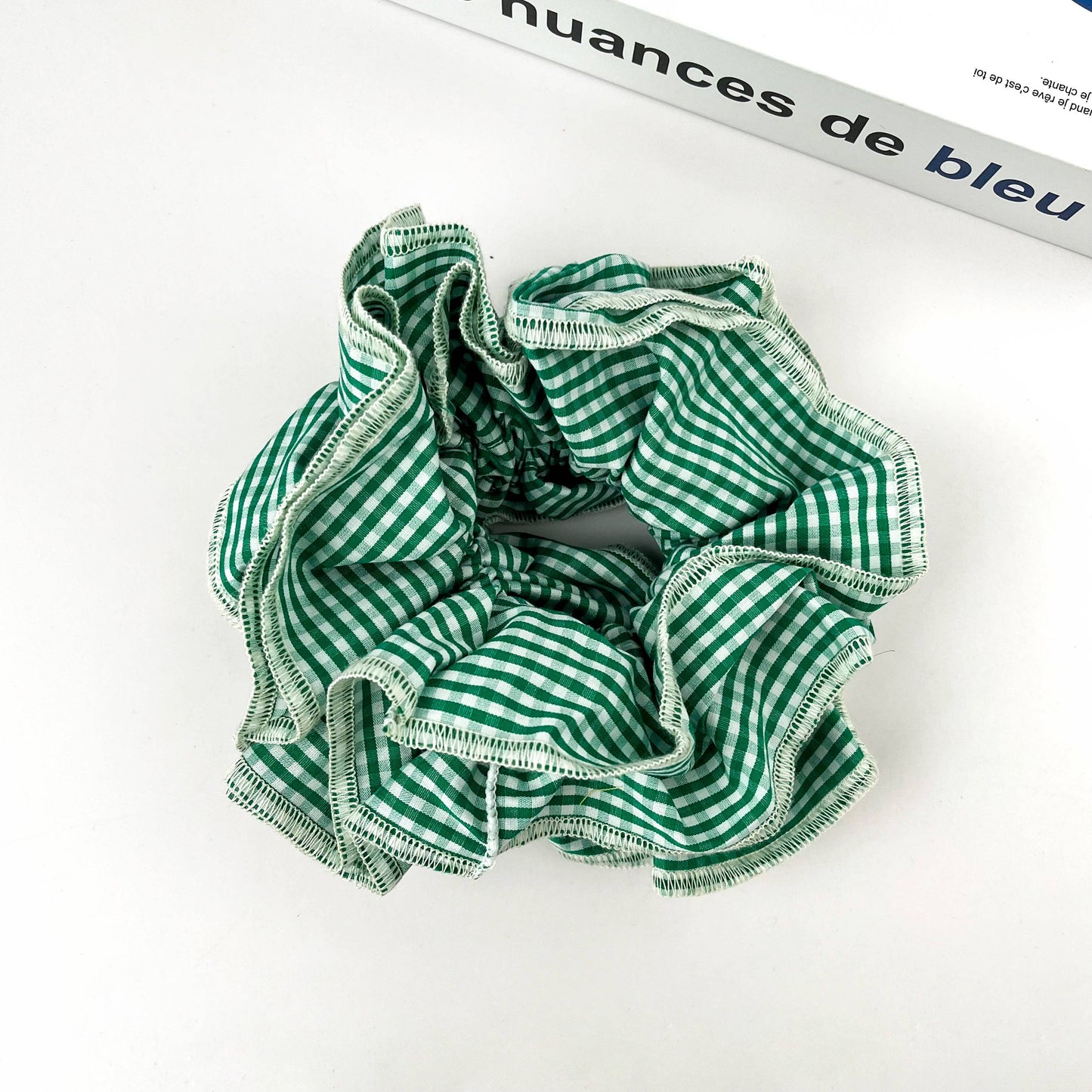Handmade Retro Double-Layered Two-Tone Plaid Hair Scrunchie Tie