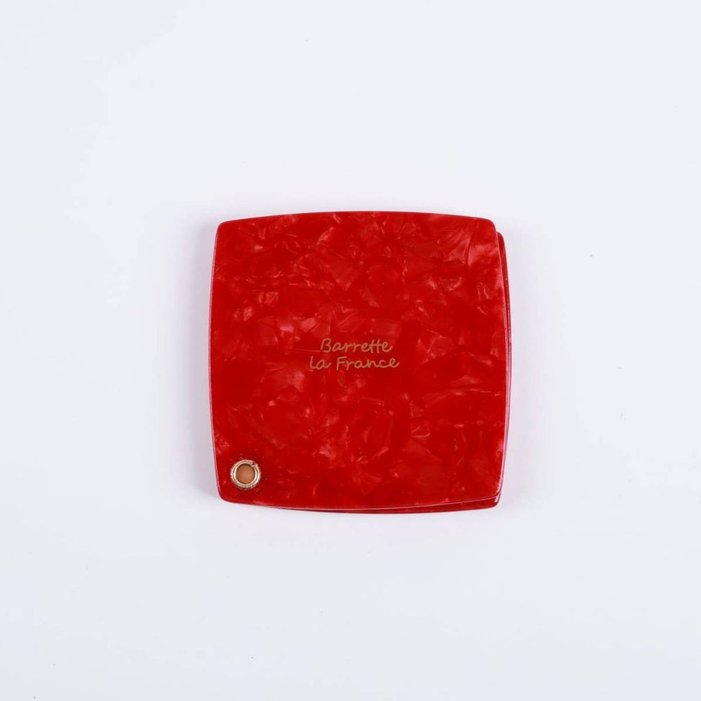 Swivel Square Compact Mirror | Red Marbled "Barrette La France"