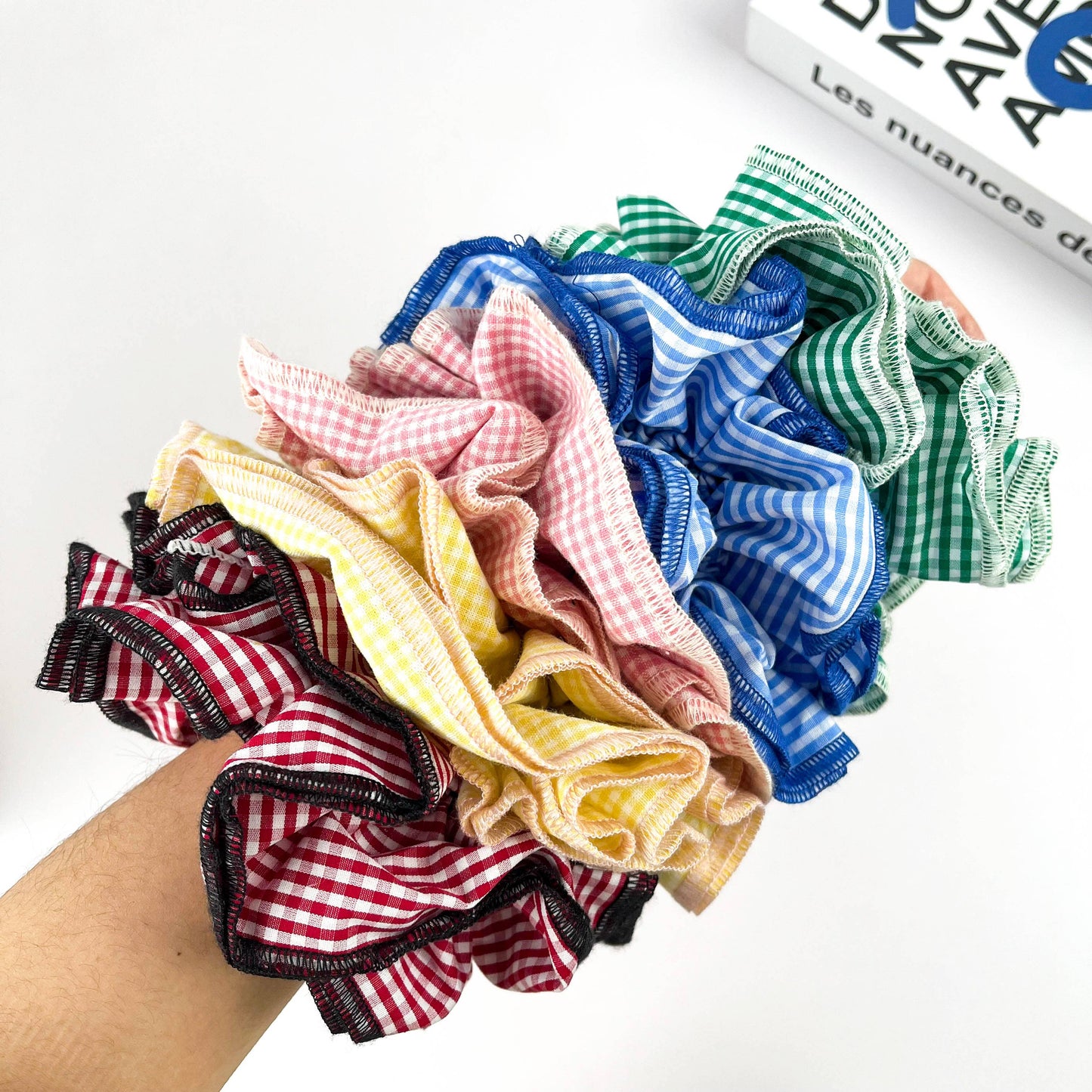 Handmade Retro Double-Layered Two-Tone Plaid Hair Scrunchie Tie