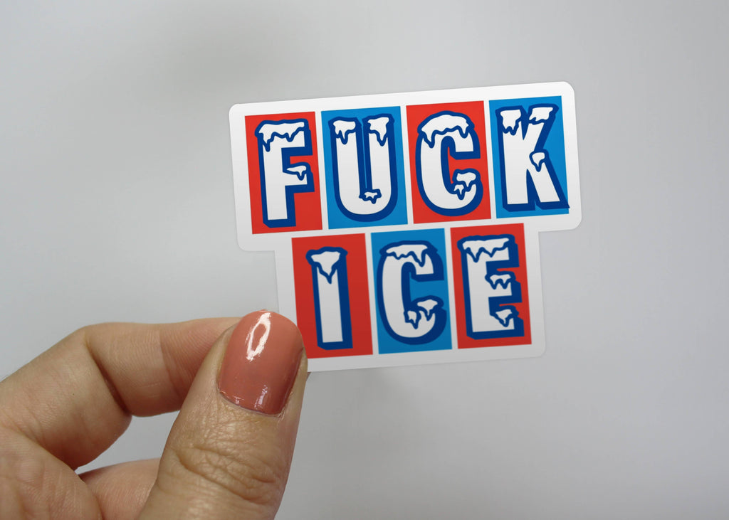 "F*ck Ice" Block Red and Blue Sticker