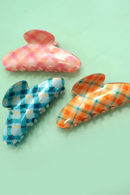 Large Plaid Oval Hair Claw Clips