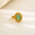 Vintage-Inspired Teal In-Lay 18K Plated Stainless Steel Adjustable Ring