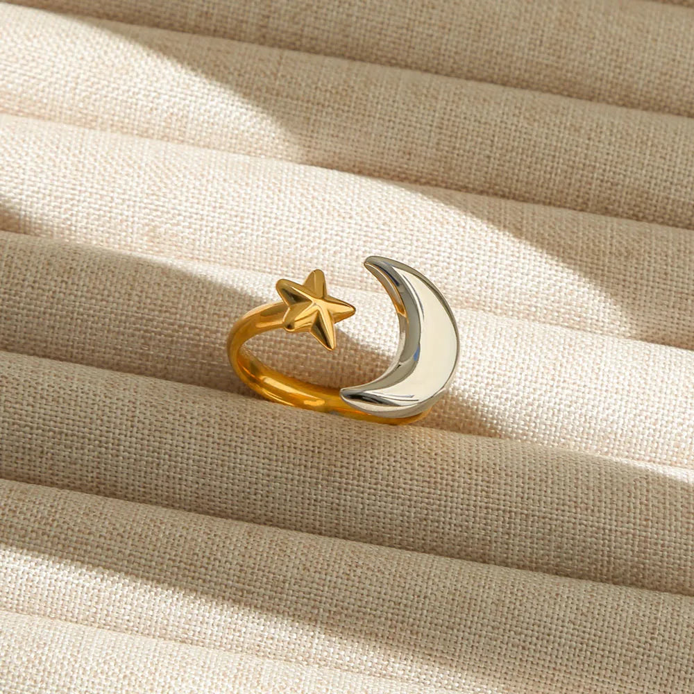 Moon & Star Mixed Metal Stainless Steel Ring